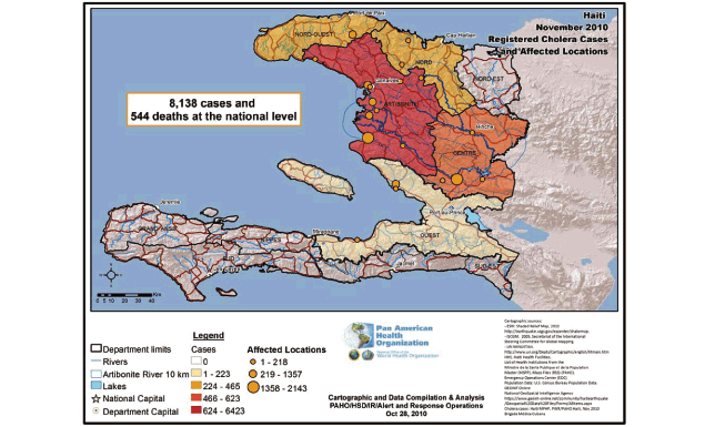 図.2010年11月のハイチでのコレラ発生状況