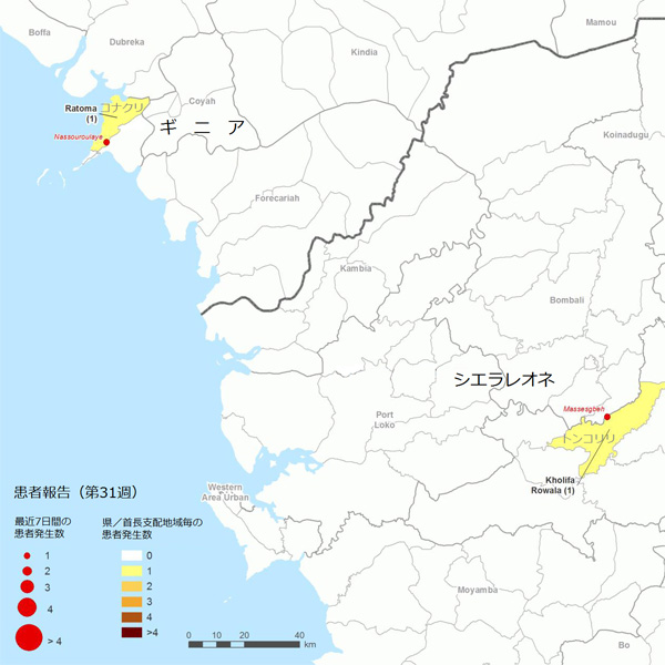 図．確定患者が報告された地図上の分布図