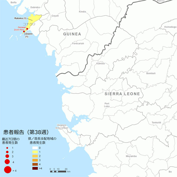 図．確定患者が報告された地図上の分布図