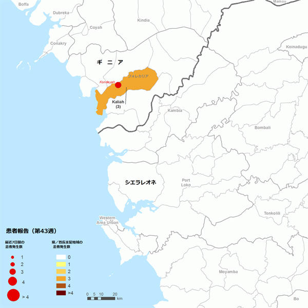 図．確定患者が報告された地図上の分布図