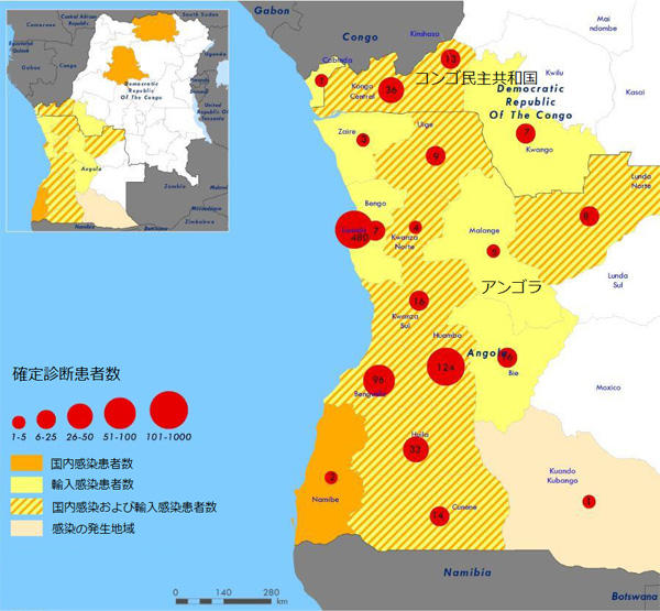 図．黄熱の確定診断患者の分布図