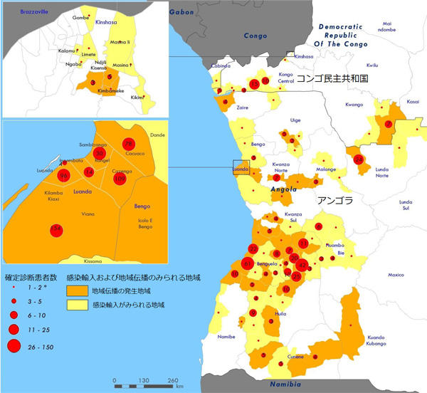 図．黄熱の確定診断患者の分布図