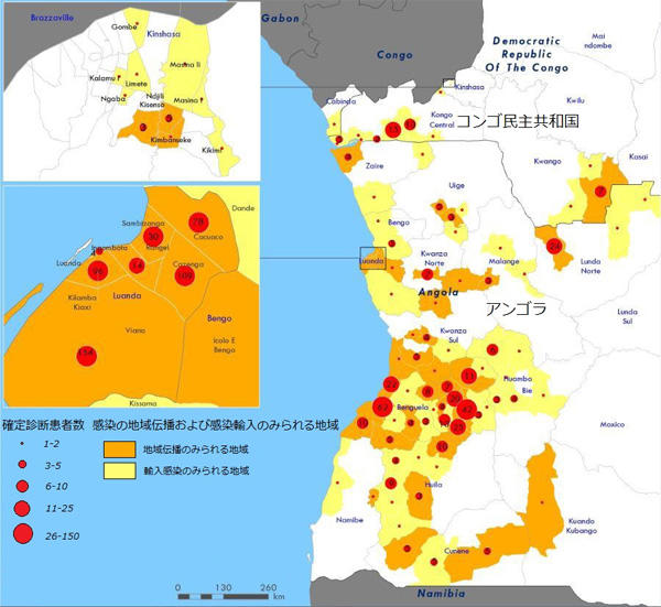 図．黄熱の確定診断患者の分布図