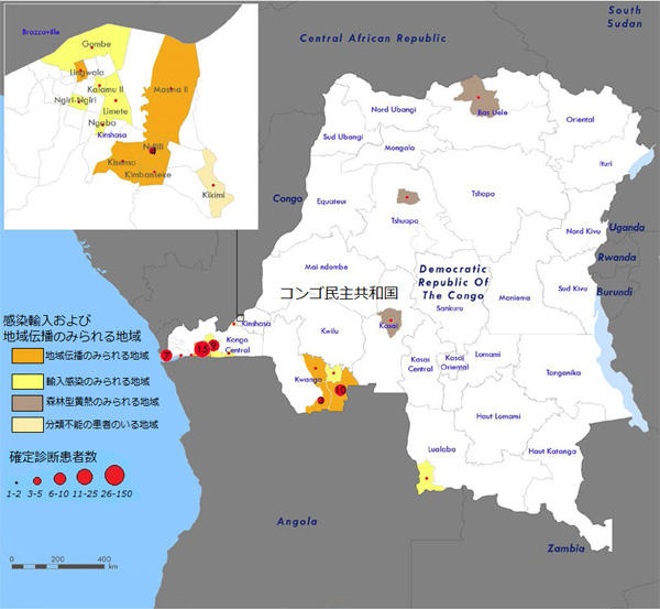 図．黄熱の確定診断患者の分布図