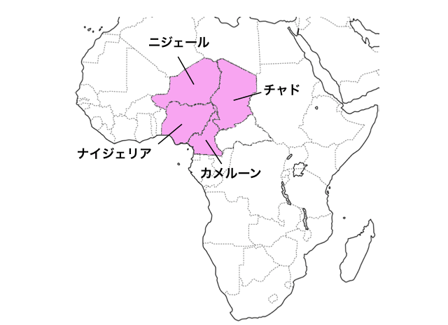 図．カメルーン、チャド、ニジェール、ナイジェリアの地図