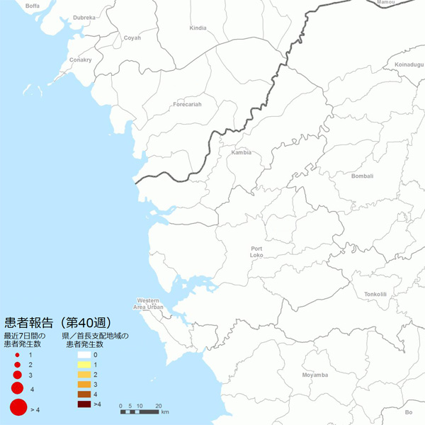 図．確定患者が報告された地図上の分布図